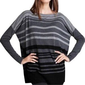 Vince Womens Gray Black Striped Merino Wool Blend Oversized Sweater Size Medium